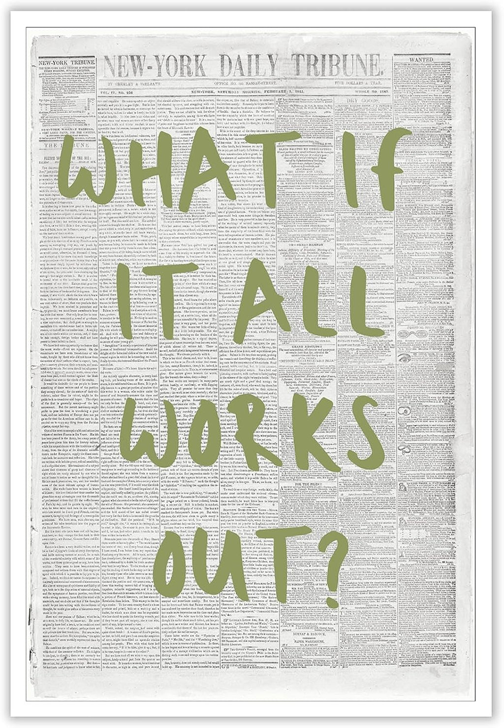 Vintage Black And White New York Newspaper Canvas Wall Art - Inspirational Quotes Print | 8x10in Unframed