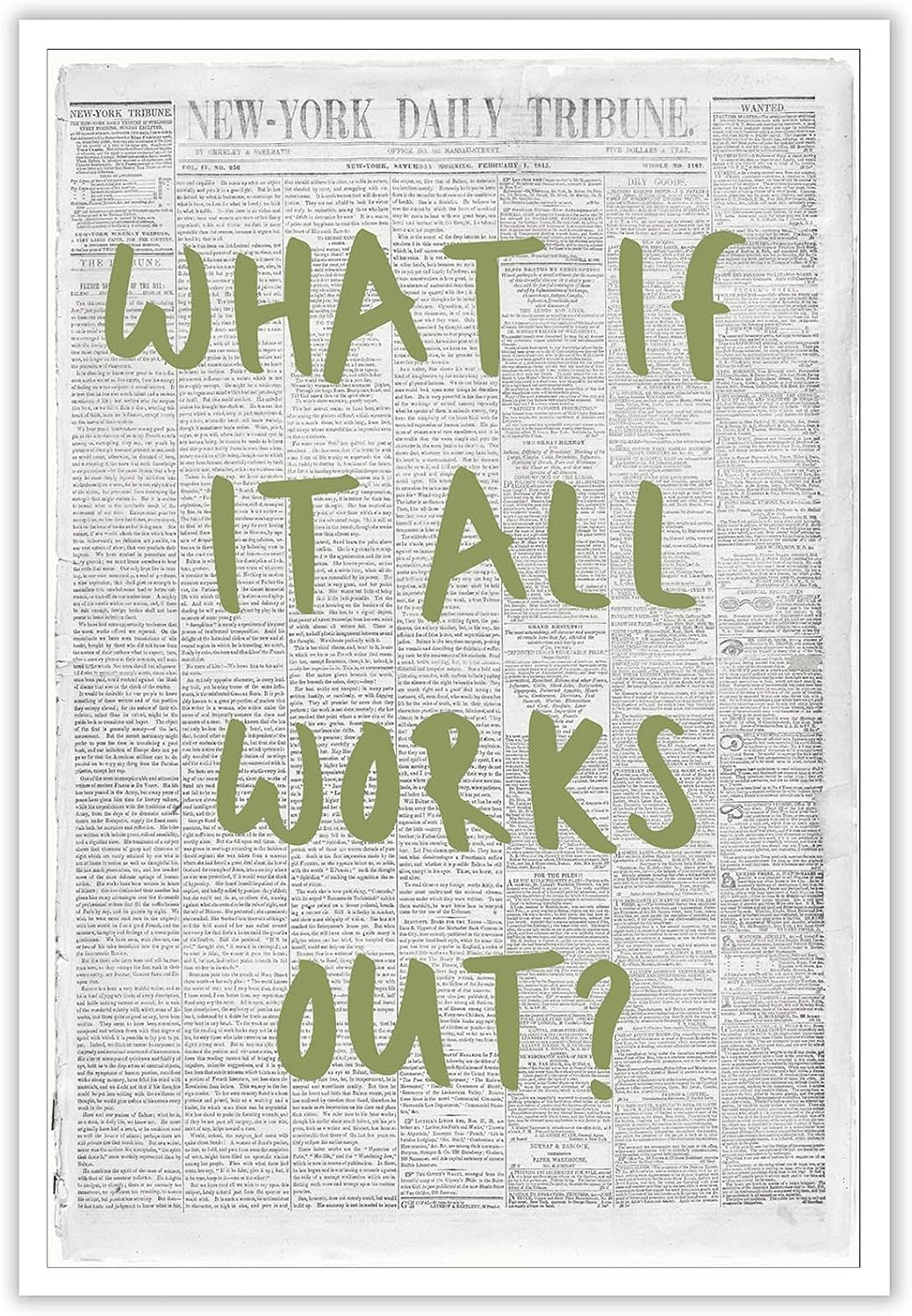 Vintage Black And White New York Newspaper Canvas Wall Art - Inspirational Quotes Print | 8x10in Unframed