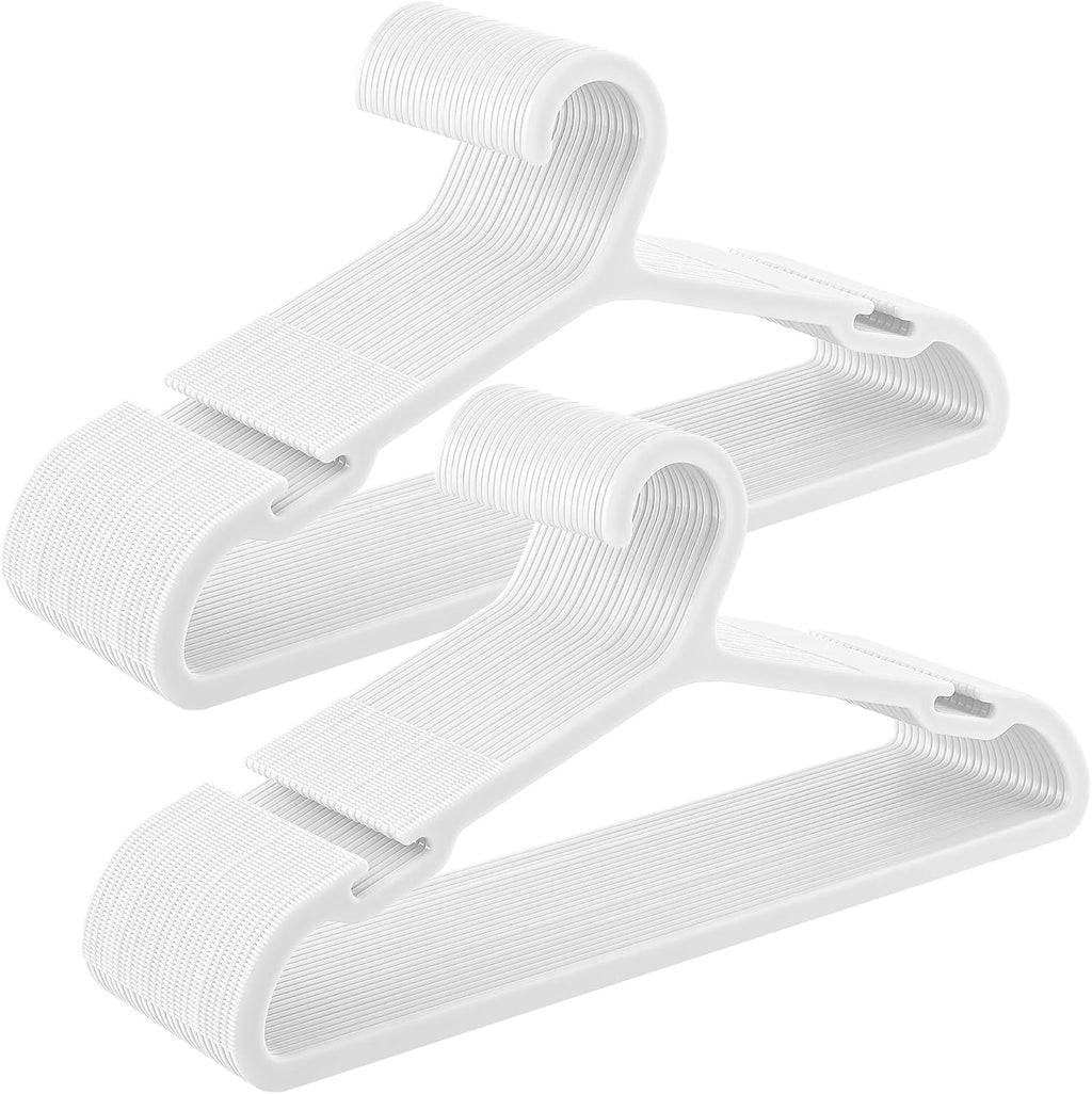 SONGMICS Plastic Clothes Hangers - Space-Saving Design with Wide Shoulder Notches - 16.4 Inches, Cloud White, Pack of 50