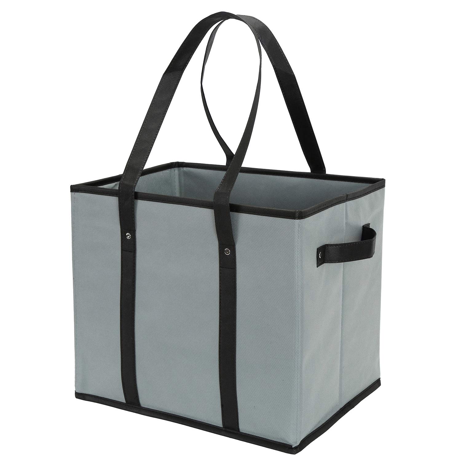 Foraineam 3-Pack Extra Large Reusable Grocery Bags, 14 x 11 x 12 Inch Gray Durable Heavy Duty Grocery Totes Bag Storage Box Bins Collapsible Grocery Shopping Box Bags with Reinforced Bottom