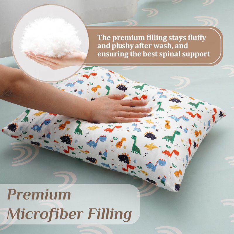 Bunnikins & Clover Toddler Pillows with Pillowcase, 13"x18" Soft Cotton Kid Pillows for Sleeping, Bedding Small Pillow for Boys and Girls Aged 2-5 Years