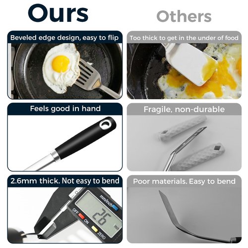 MUJINON 14-in Spatula Set, 18/0 Stianless Steel Heavy Duty Turner & Slotted Spatula, Kitchen Cooking Utensils Set, High Heat Resistant, Grilling Frying Serving Food, Pack of 2