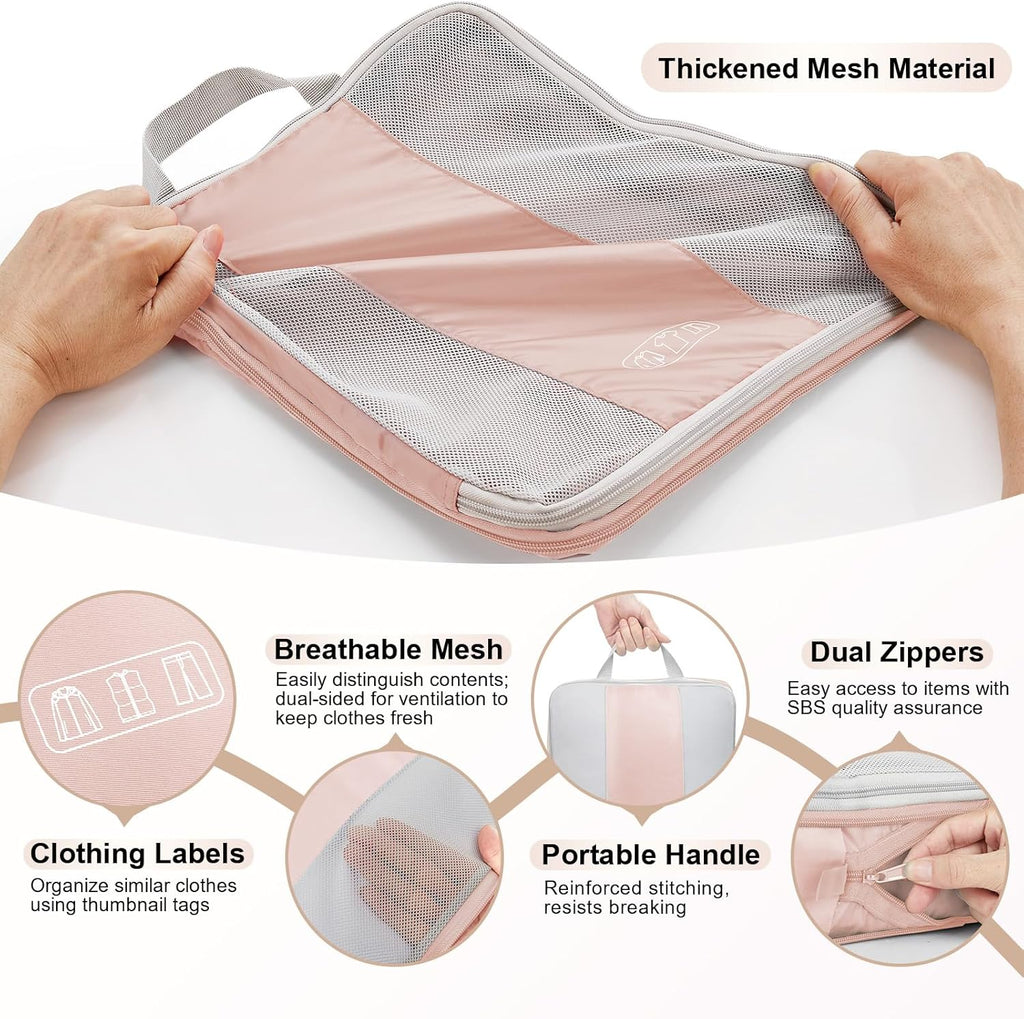 OlarHike Compression Packing Cubes - 10 Set Travel Organizer for Women | Space-Saving Beige Bags
