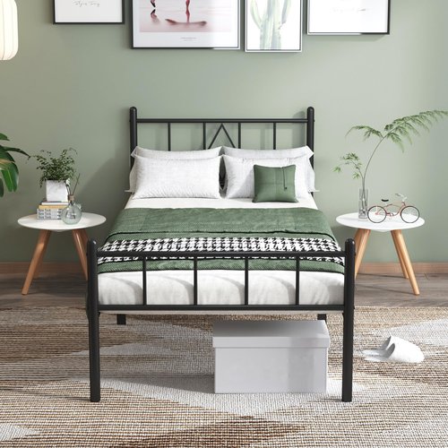Decorwise 14 Inch Twin Size Bed Frames with Headboard/Footboard, Under Bed Storage, Strong Metal Slats Support, No Box Spring Needed, Noise Free, Easy Assembly, Black