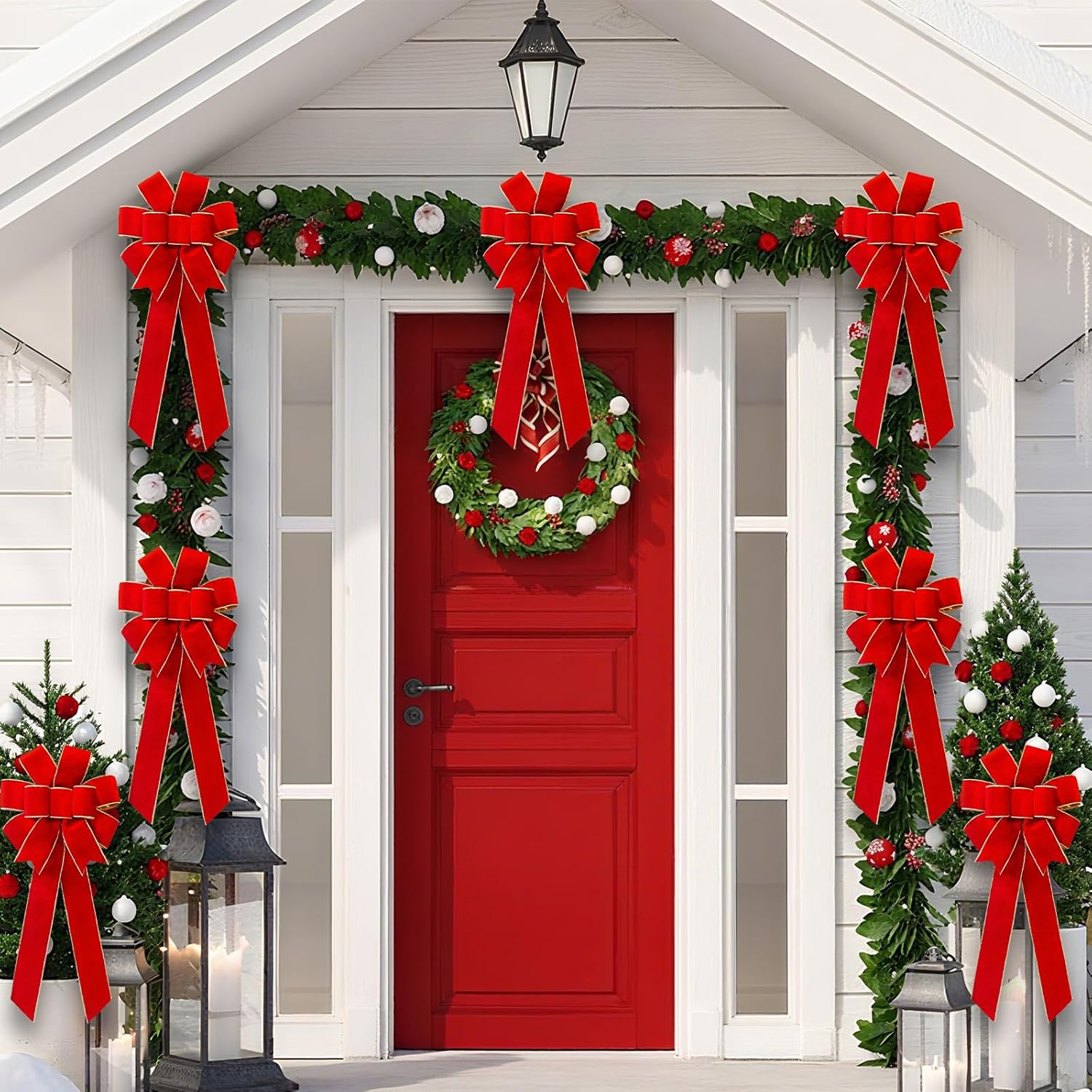 Red Velvet Christmas Bows - Gold Wired Decorative Bows for Wreaths, Trees & Outdoor Decor | Gift Box Included