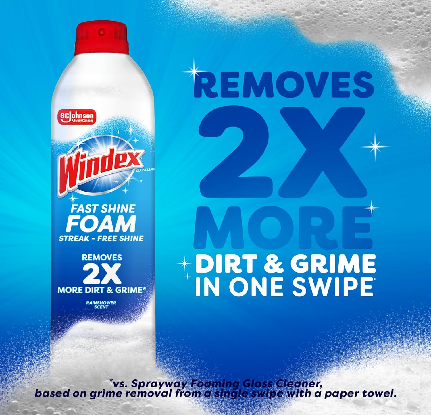 Windex Fast Shine Foam Glass Cleaner - Streak-Free Aerosol Spray for Windows, Mirrors & Counters | 19 oz