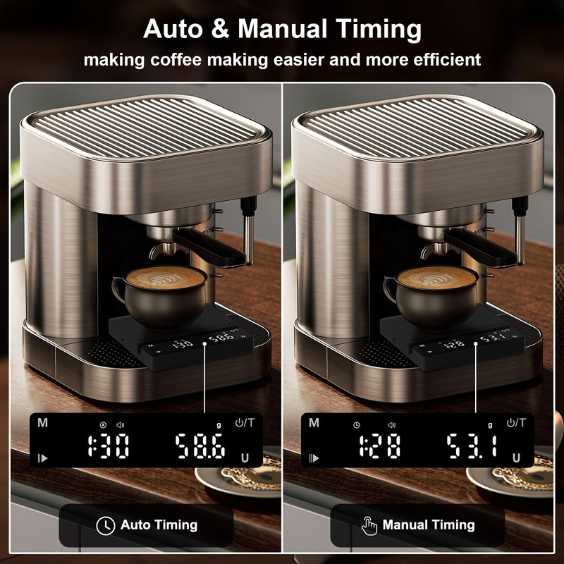 Rechargeable Mini Coffee Scale, Diyife Pour Over Coffee Scale with Timer, 2kg/0.1g Accurate Scale, Auto/Manual Timing, Mini Portable Digital Kitchen Scale for Drip Coffee, Espresso, French Press