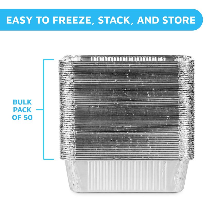 MontoPack Aluminum Disposable Loaf Pans | Deep Standard Size 8.5” x 4.5” Extra Thick Foil Bread Containers for Baking, Food Storage & Takeout | Eco-Friendly & Recyclable | Bulk 50-Pack 2 Pound Trays