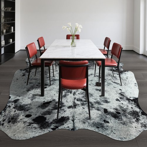 SUNYIWEI Faux Cowhide Rug, 5.2 x 6.2 ft Cowhide Rug for Living Room, Bedroom, Wall - Non-Slip,Gray White Black