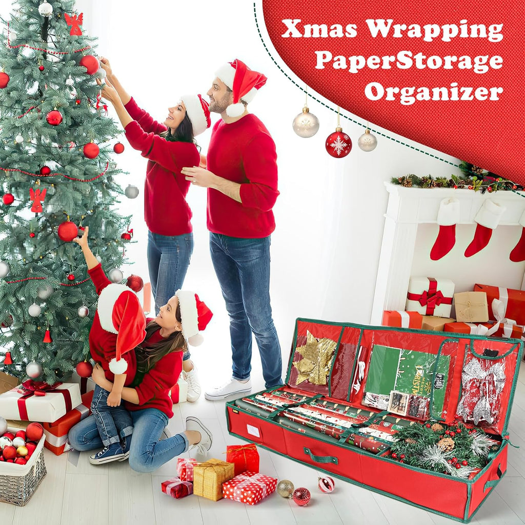 Skiennix Gift Wrap Organizer - Large Capacity Christmas Wrapping Paper Storage Bag | Sturdy 600D Oxford Fabric (Red)
