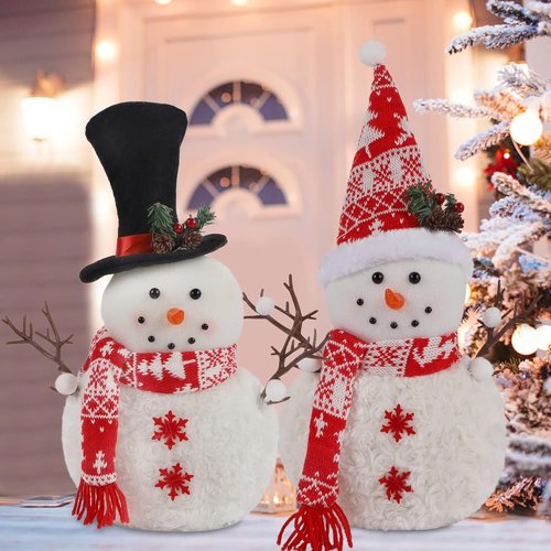 Cllayees Christmas Plush Snowman Dolls - 16 Inch Tabletop Decorations for Holiday Decor | 2 Pack