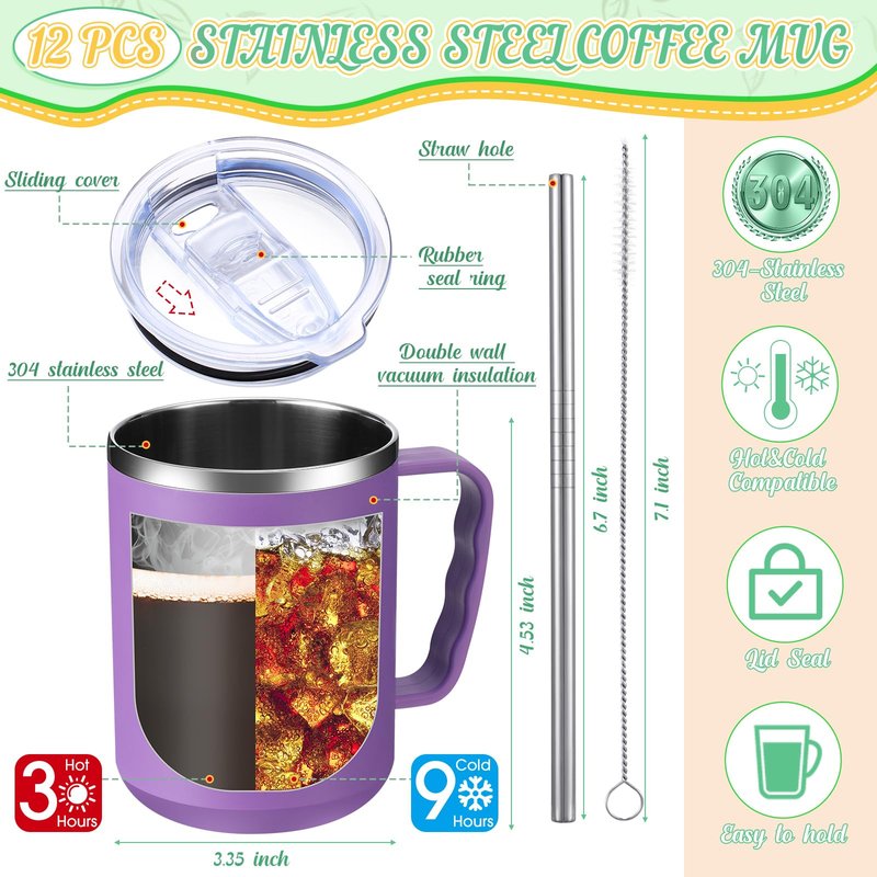 Gandeer 12 Sets Employee Appreciation Coffee Mug Gift 17oz Insulated Stainless Steel Tumbler with Handle and Keychains Thank You Gift for Coworkers Teacher