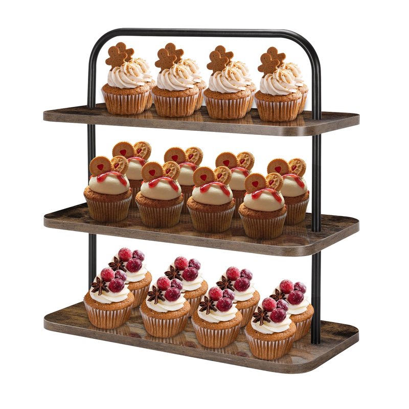 Wood Cupcake Stand, 3 Tier Cupcake Stand for 50 Cupcakes, Wood & Metal Dessert Table Display Set, Cupcake Holder for Party, Wedding, Birthday, Baby Shower, Halloween