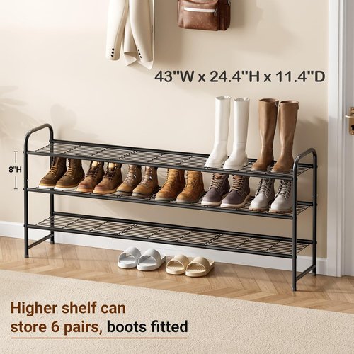 KEETDY 3-Tier Shoe Rack - Sturdy Metal Organizer for Entryway | Stackable Black Storage Shelf