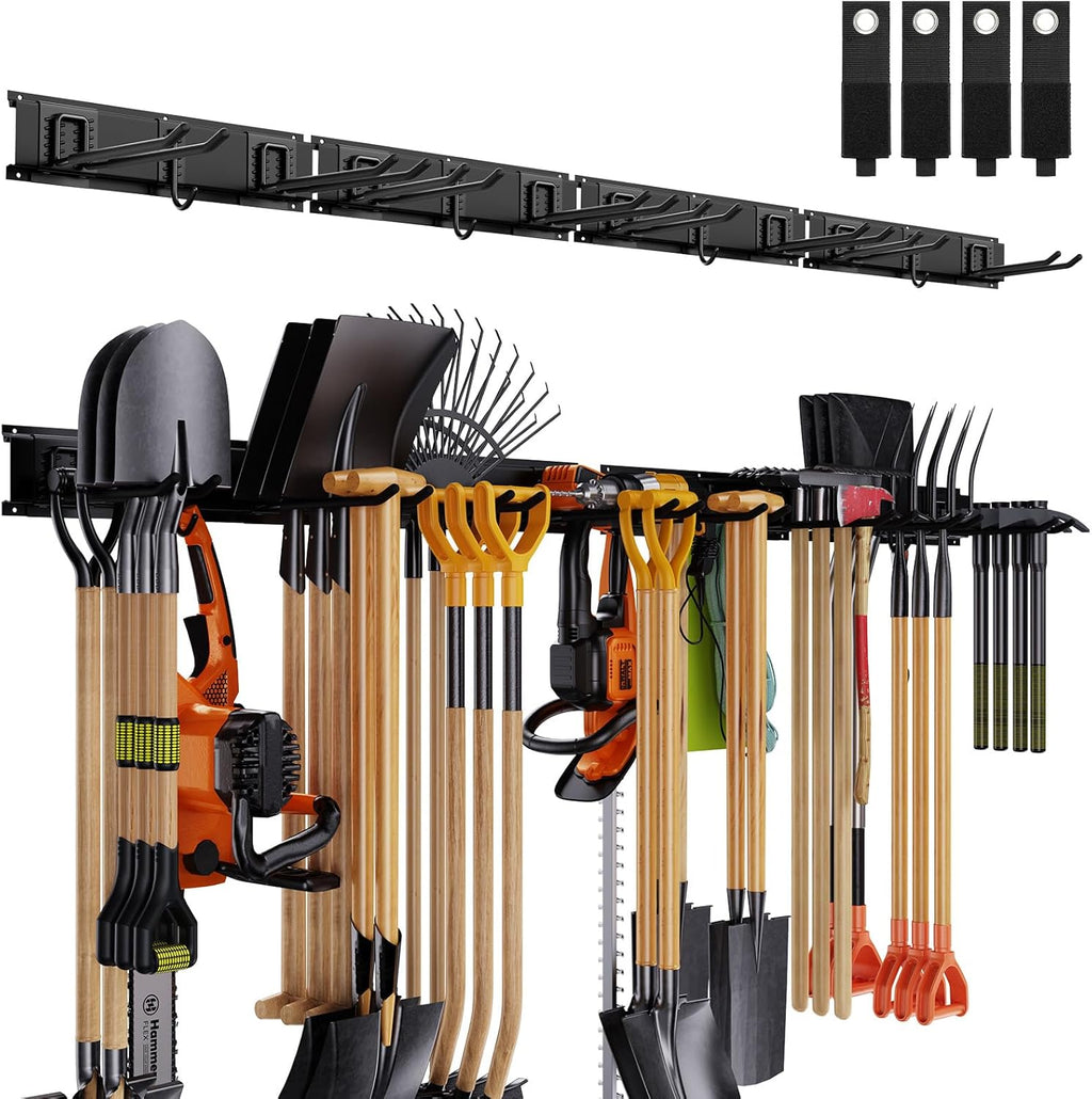 Skiennix Garage Tool Organizer - Wall Mounted, Adjustable 64-Inch Rack for 20 Tools, Holds Up to 900lbs