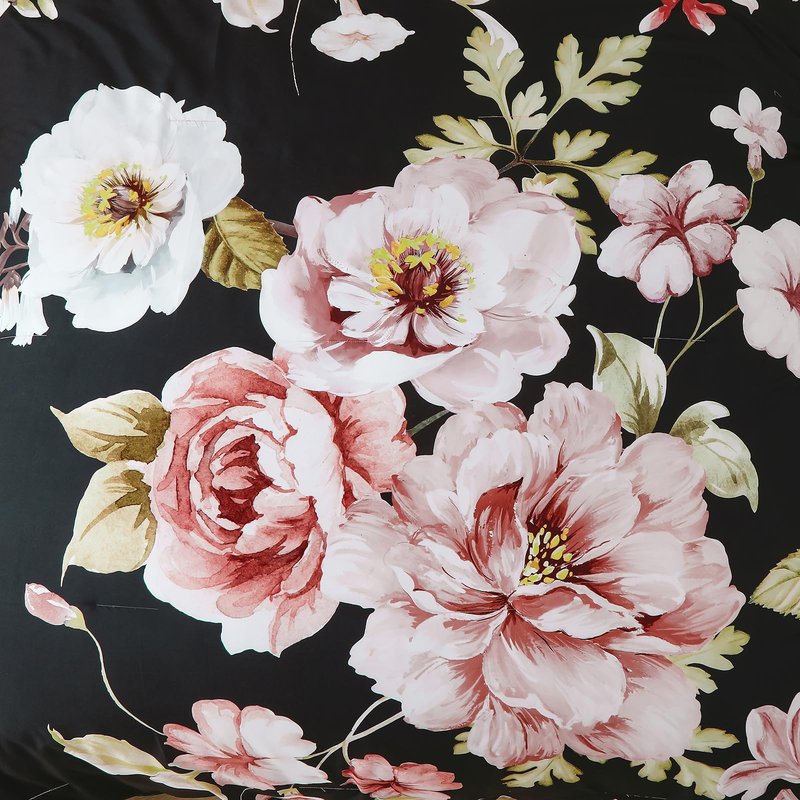 Floral Comforter Set King Size 7 Pieces Bed in a Bag,Black Flower Pattern Comforter and Sheet Set,Soft Microfiber Bedding for All Season