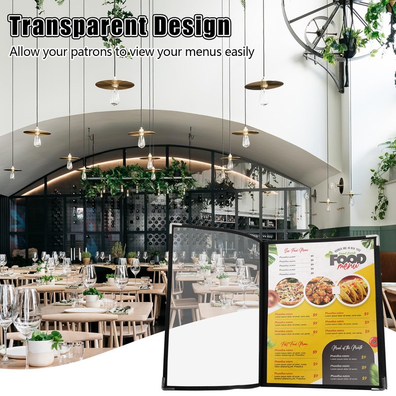 FVIEXE 2PCS 8.5 x 11 Inch Menu Covers 6 Page 12 View, Transparent Restaurant Menu Holder for Restaurant Bar Cafe (Black)