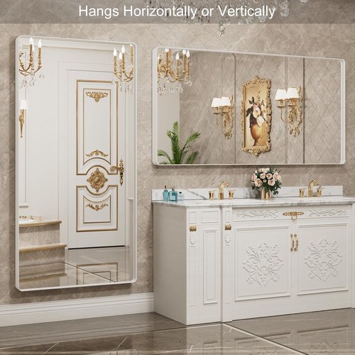 LOAAO Bathroom Mirror - 72x32 Inch White Metal Framed, Large Rounded Rectangle, Anti-Rust Tempered Glass | Versatile Wall Hanging