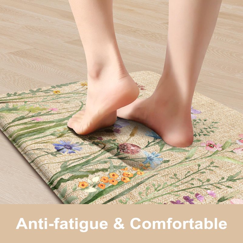 KIMODE Anti Fatigue Mats for Kitchen Floor 17.3"x29", Cushioned Kitchen Rugs, Non Slip Waterproof Kitchen Floor Mat, Floral Comfort Standing Mat for Laundry, Office, Sink, Desk Brown