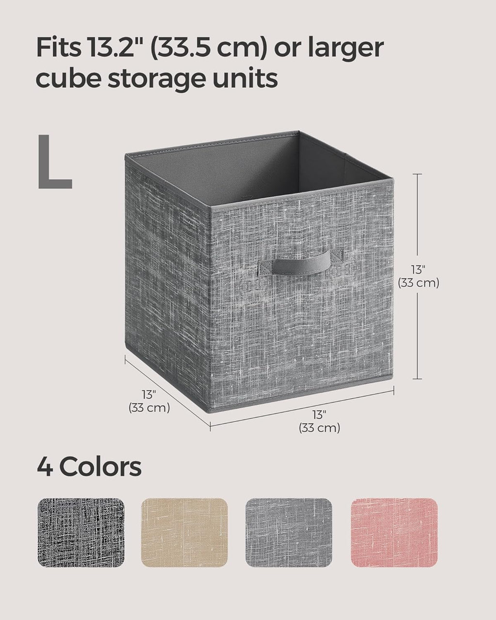 SONGMICS Storage Cubes - Foldable Non-Woven Fabric Bins with Double Handles | Set of 8, 13 x 13 x 13 Inches, Cattail Gray
