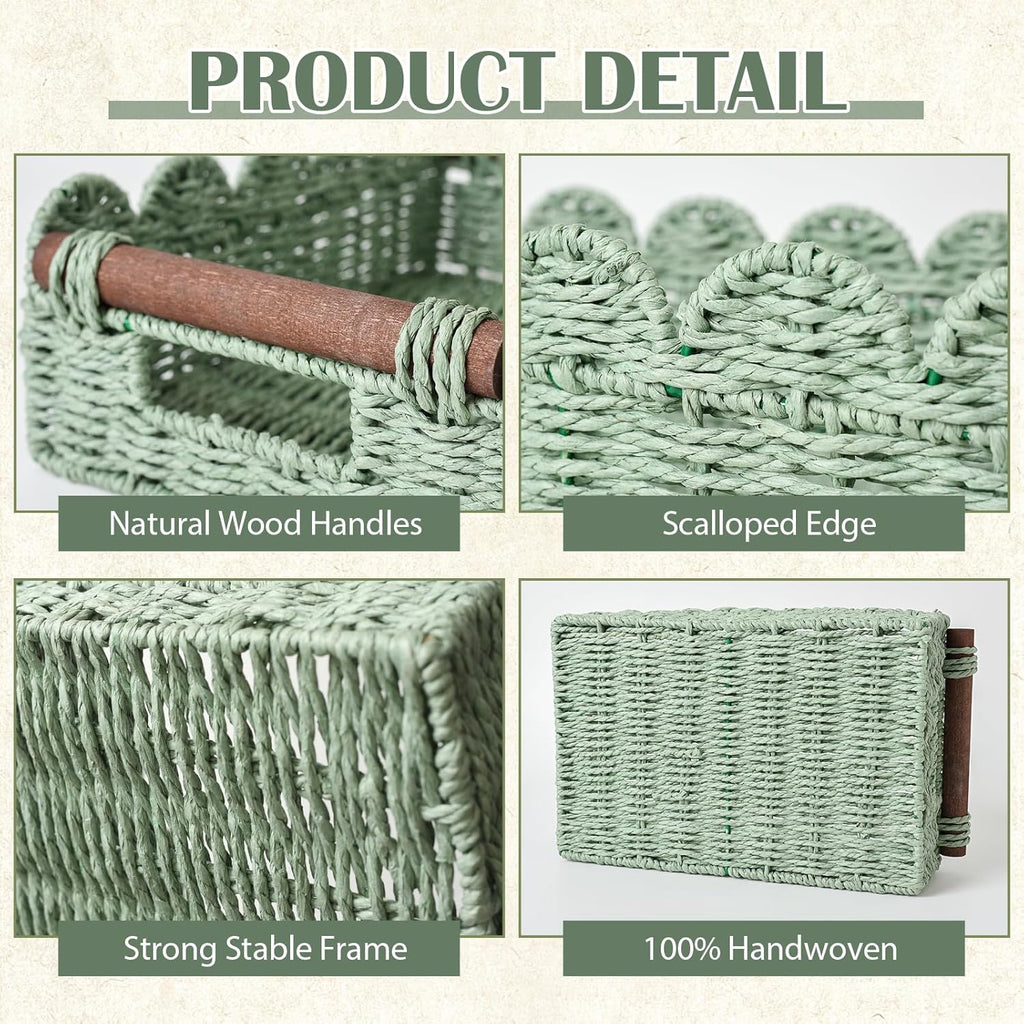 Regine Switzerland Handwoven Toilet Paper Storage Baskets - Set of 2, Scalloped Design, Green