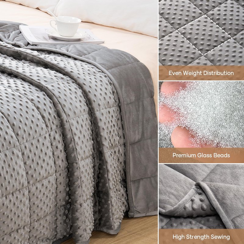 Wemore Minky Dot Weighted Blanket for Kids 5 lbs, Soft Cozy Heavy Blanket for Stress Relief and Sleep Promotion, Breathable Blanket for All-Season with Glass Beads, Grey 36 x 48 inches