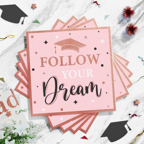 Ecomore Graduation Decoration Class of 2025, 245PCS Grad Party Decor Supplies & Disposable Dinnerware(Serve 25) Paper Plate Cup Napkin Cutlery Tablecloth Backdrop Balloon Garland Kit(Pink & Rose Gold)