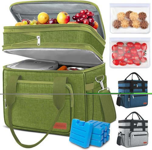 Coobiiya Insulated Lunch Bag Cooler - 23L Large Expandable Design | Leakproof & Heavy Duty with 4 Ice Packs & 10 Snack Bags for Camping, Travel, Beach
