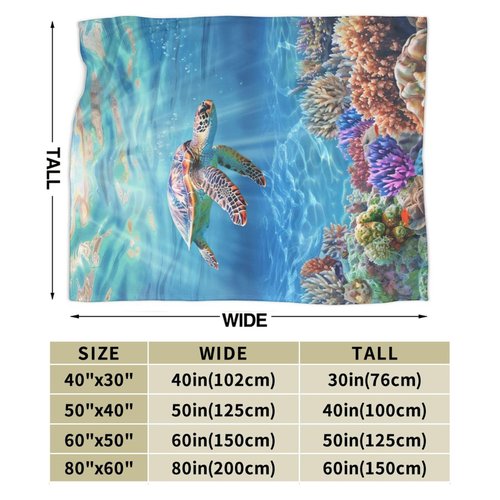 Sea Turtle Blanket Ocean Fleece Throw Blanket Super Soft Warm Cozy Fuzzy Plush Nautical Turtle Gifts for Girls Boys Kids Room Decor60 X80