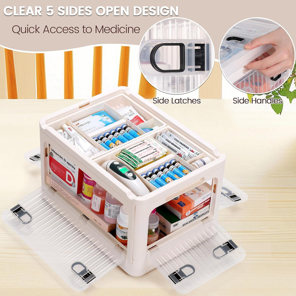 Skiennix 24 QT Medicine Organizer - Extra Large Collapsible First Aid Box with Removable Tray & Wheels