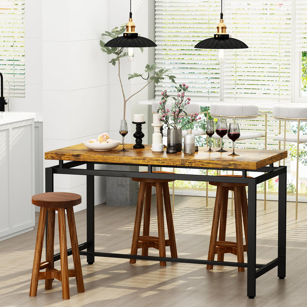 JOLLYMER Solid Teak Wood Barstool with Round Seat for Kitchen Counter, Home Bar Furniture, 24-Inch Height