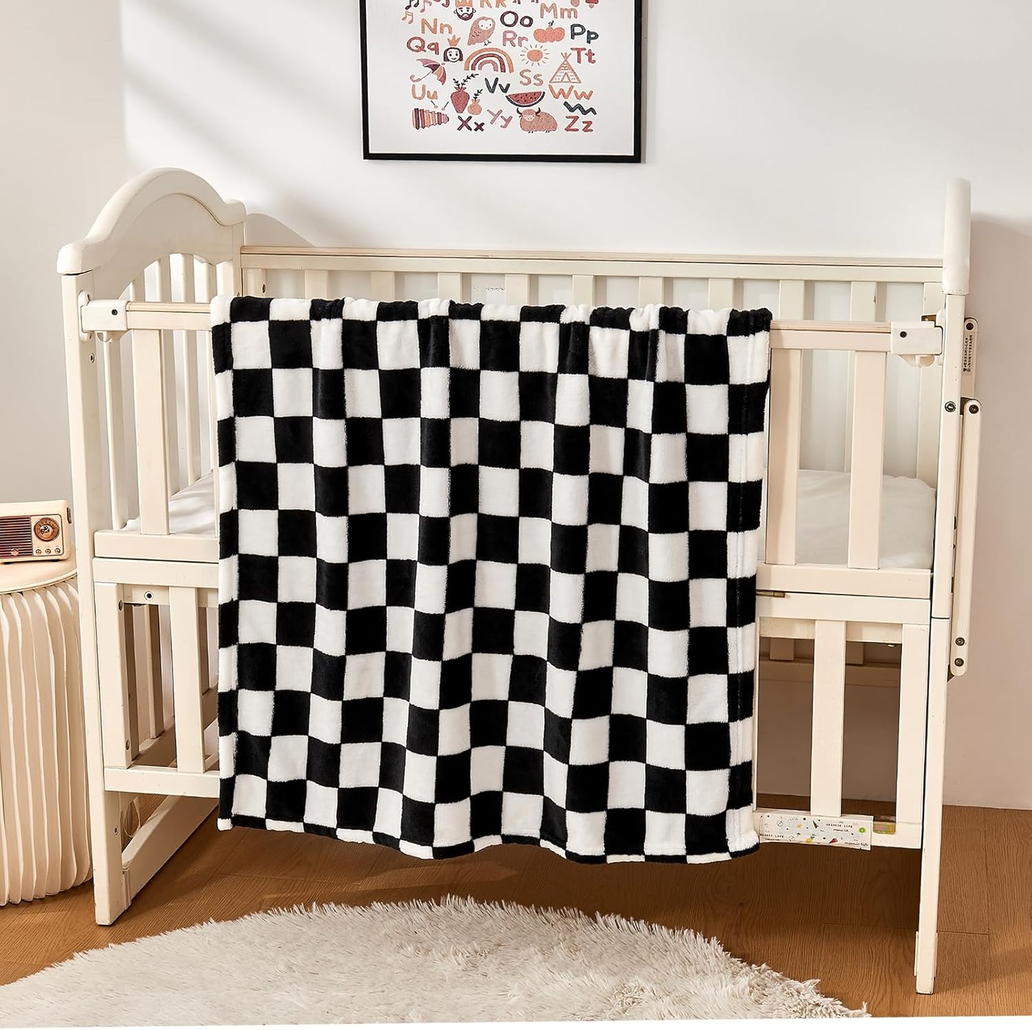Yurhap Checkered Baby Blanket - Ultra Soft Fleece for Boys & Girls | Cozy 30''x40'' Infant Blanket in Black