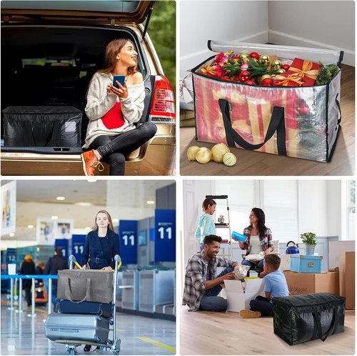 BALEINE Oversized Moving Bags - Heavy-Duty Storage Totes with Reinforced Handles | 6-Pack, Black