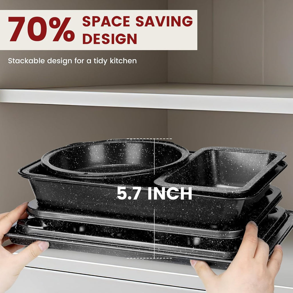 Terlulu 10-Piece Nonstick Baking Pans Set - Versatile Bakeware for Oven Cooking | Stackable Carbon Steel in Black