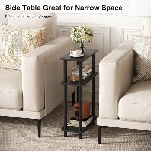 Apicizon Small Narrow Side Table - 3-Tier Slim End Table with Storage Shelf | Black Nightstand for Small Spaces