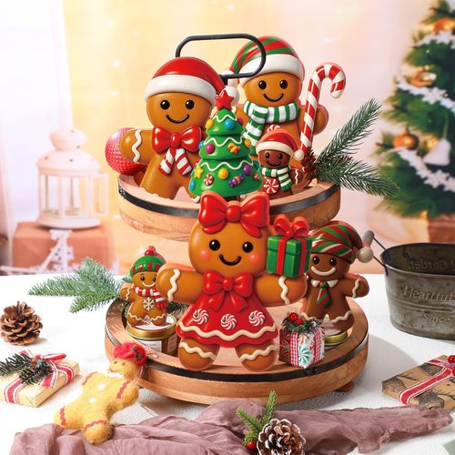 AceOrbit 8-Inch Large Gingerbread Man Figurines - Rustic Wooden Christmas Table Decorations | 6 Pcs Set