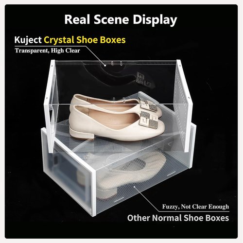Kuject Shoe Storage Box - Large Crystal Clear Stackable Organizer | Space-Saving 12-Pack for Sneakers