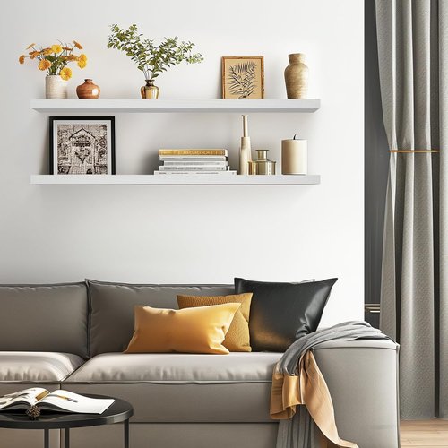 BAYKA Floating Shelves - 48-Inch Heavy Duty Rustic Wood Wall Mounted | Set of 2 for Home Decor & Storage (White)