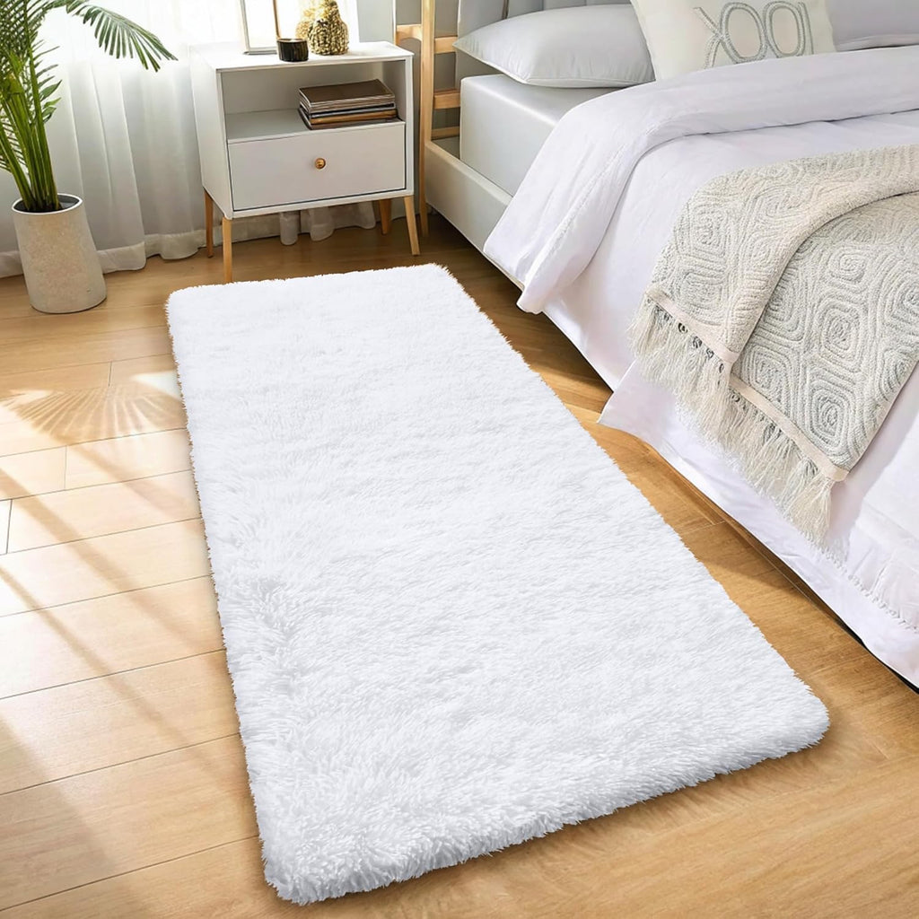 OLANLY Machine Washable 2x6 Runner Rug - Soft Fluffy Shaggy Carpet for Bedroom & Hallway | White