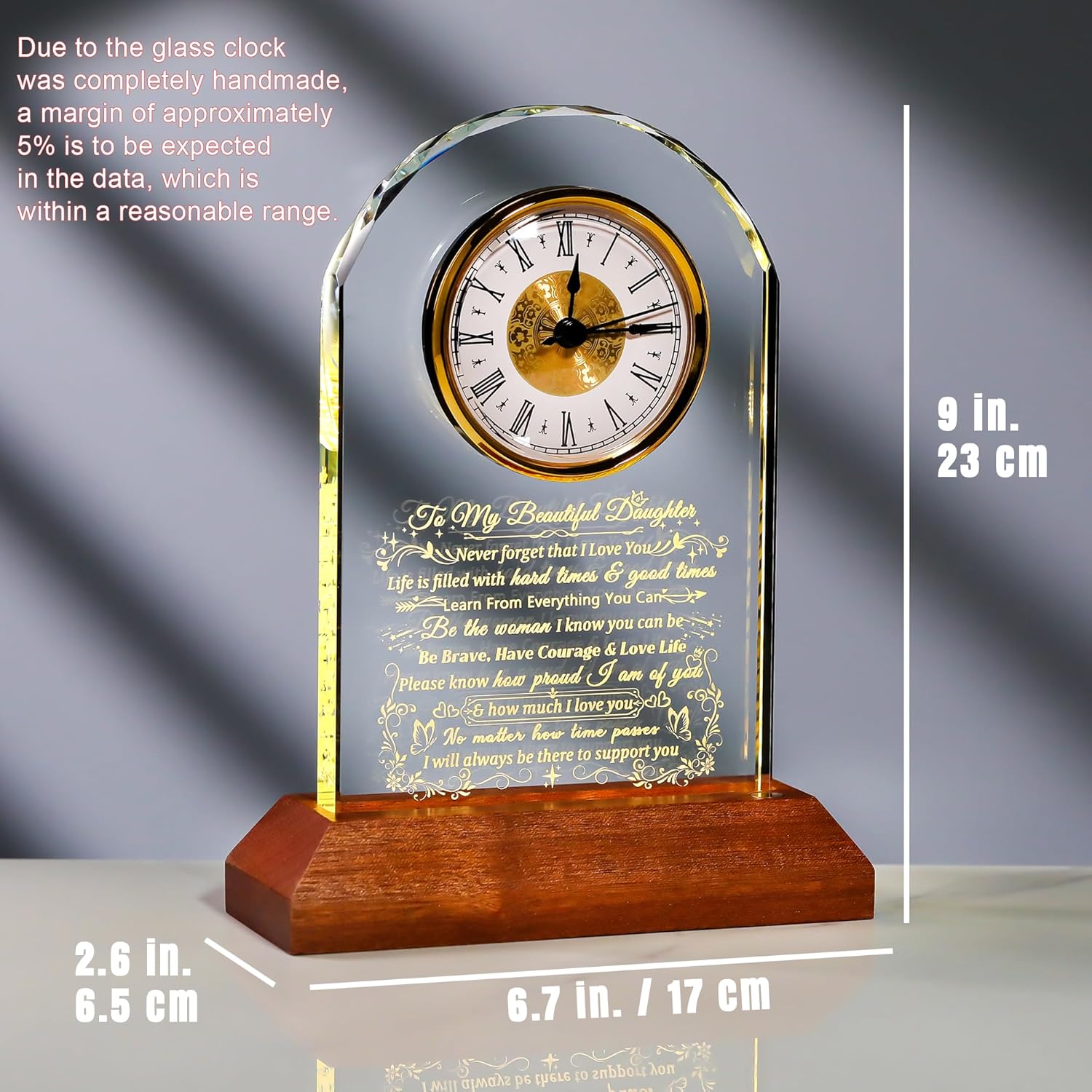 Ornalrist Glass Clock for Daughter | Heartfelt Gift from Mom & Dad - Warm Light Base for Special Occasions