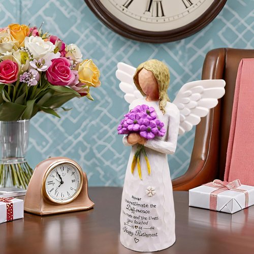 AUKEST Retirement Gift for Women - Elegant 5.1” Purple Angel Figurine for Going Away Celebrations