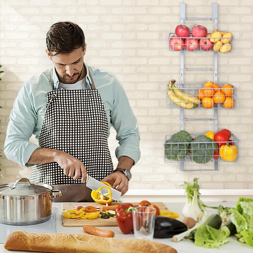 HUIFAHUO Detachable 3-Basket Over The Door Organizer, Heavy Duty Iron Hanging Shelf Door Back Storage Organizer Rack for Kitchen, Bathroom (Grey).