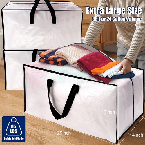 Cosy Family Heavy Duty Moving Bags - 12 Pack with Backpack Straps & Strong Handles | X-Large Clear Storage Totes