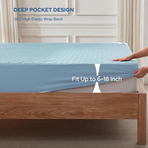 BEDLORE Waterproof Mattress Protector - Soft Queen Size Pad with Deep Pocket for 6"-18" Depth | Sky Blue