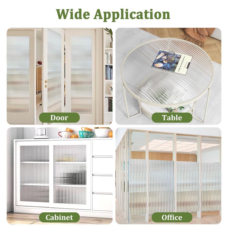 Beautyhero Adhesive Reeded Glass Window Privacy Film, Shatterproof Fluted Frosted Glass Clings, Waterproof 3D Decorative Window Coverings for Bathroom, Cabinet, Front Door, 35.4 x 78.7 Inch