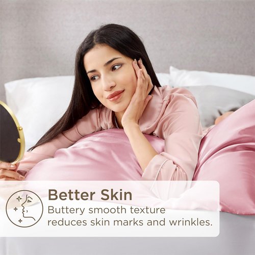 Bedsure King Size Satin Pillowcase Set - Silky Pink Pillow Covers for Hair & Skin, 20x36 Inches