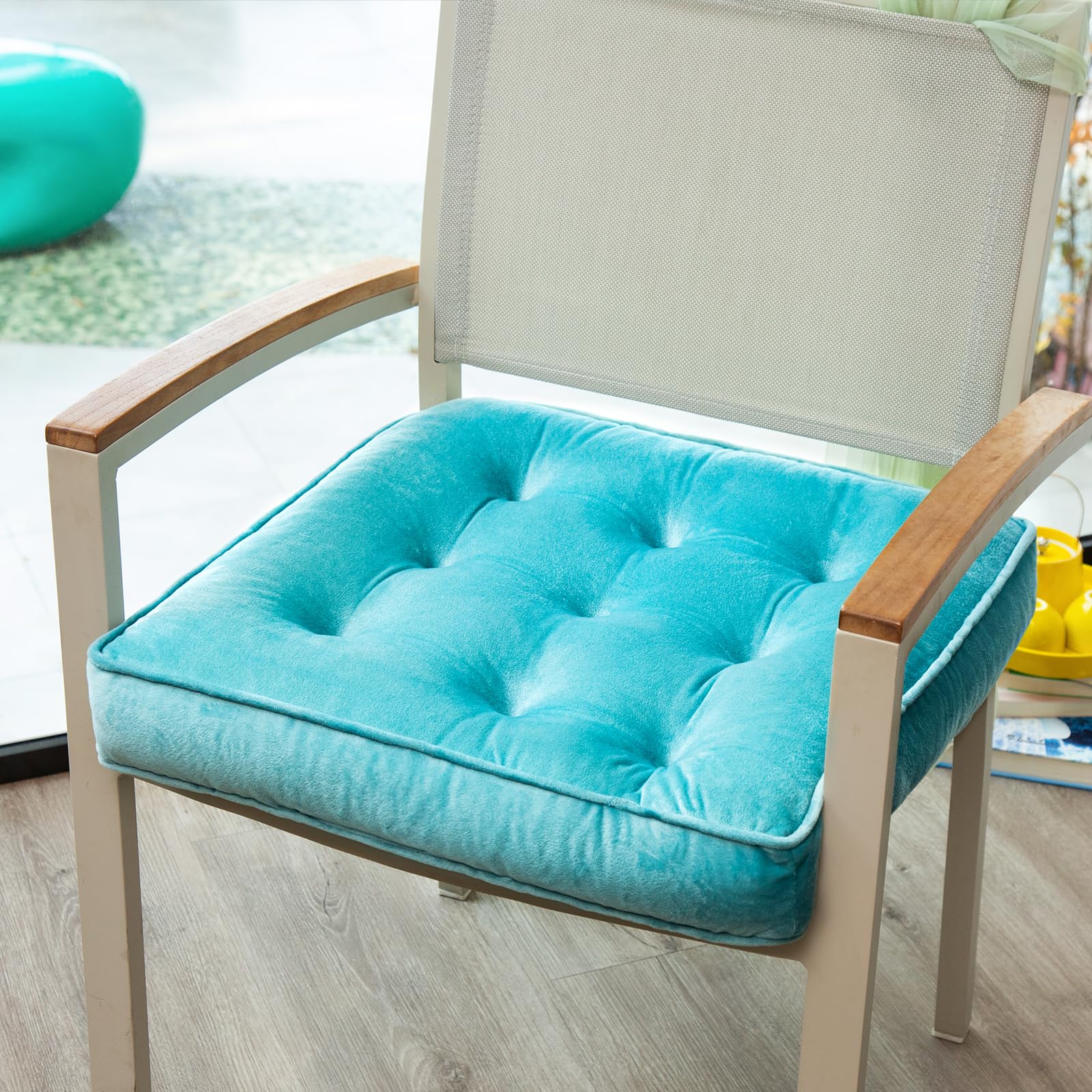 1 MIDDLE ONE Floor Pillow Set of 2, Memory Foam Meditation Cushion, Floor Cushions for Adults Sitting, Large Square Seat Cushions for Yoga, Couch, Sofa, Kids, Living Room, 20x20 Inch (Blue)