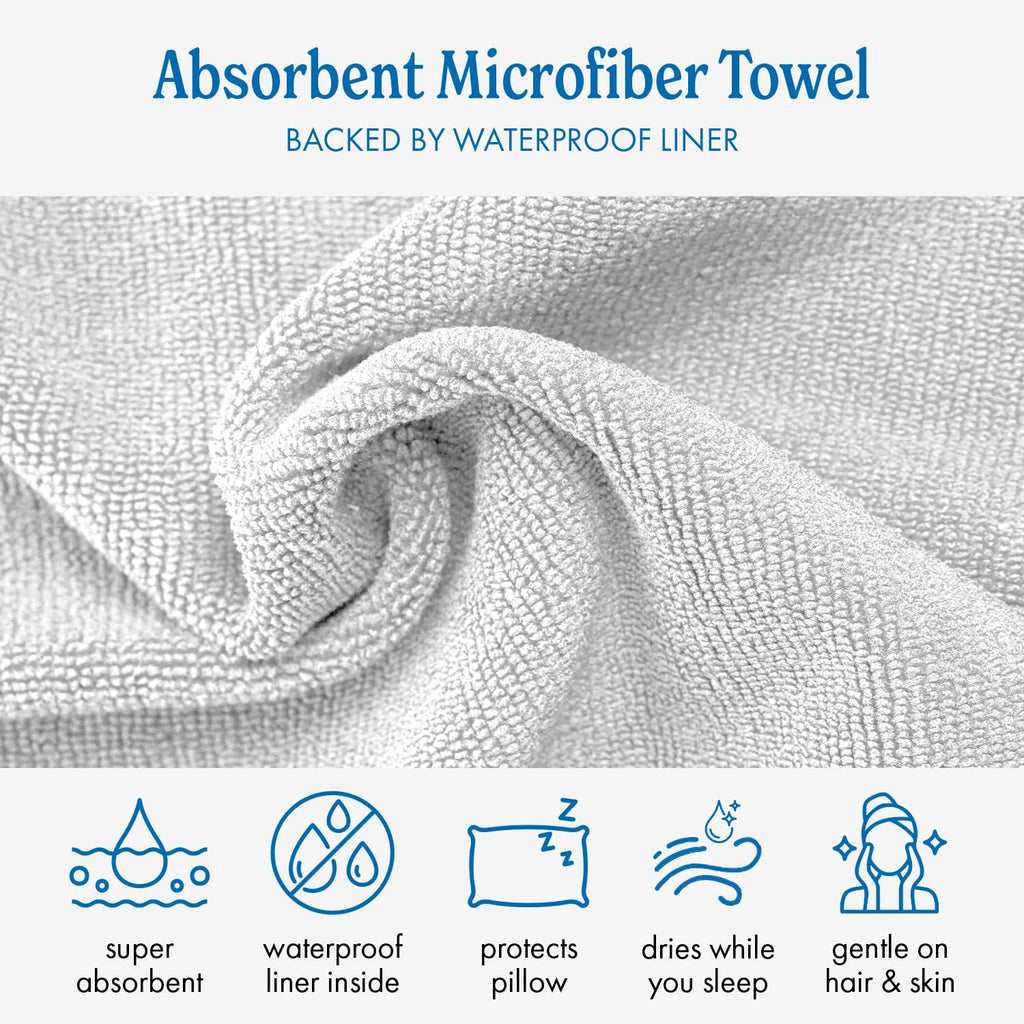 DryZzz Waterproof Pillow Covers | Double Sided Towel Pillowcase for Wet & Dry Hair | Waterproof Pillow Protector Cooling Case 29"x19" White Standard Size, Hair Drying Sweat Proof Pillowcase, 1pc