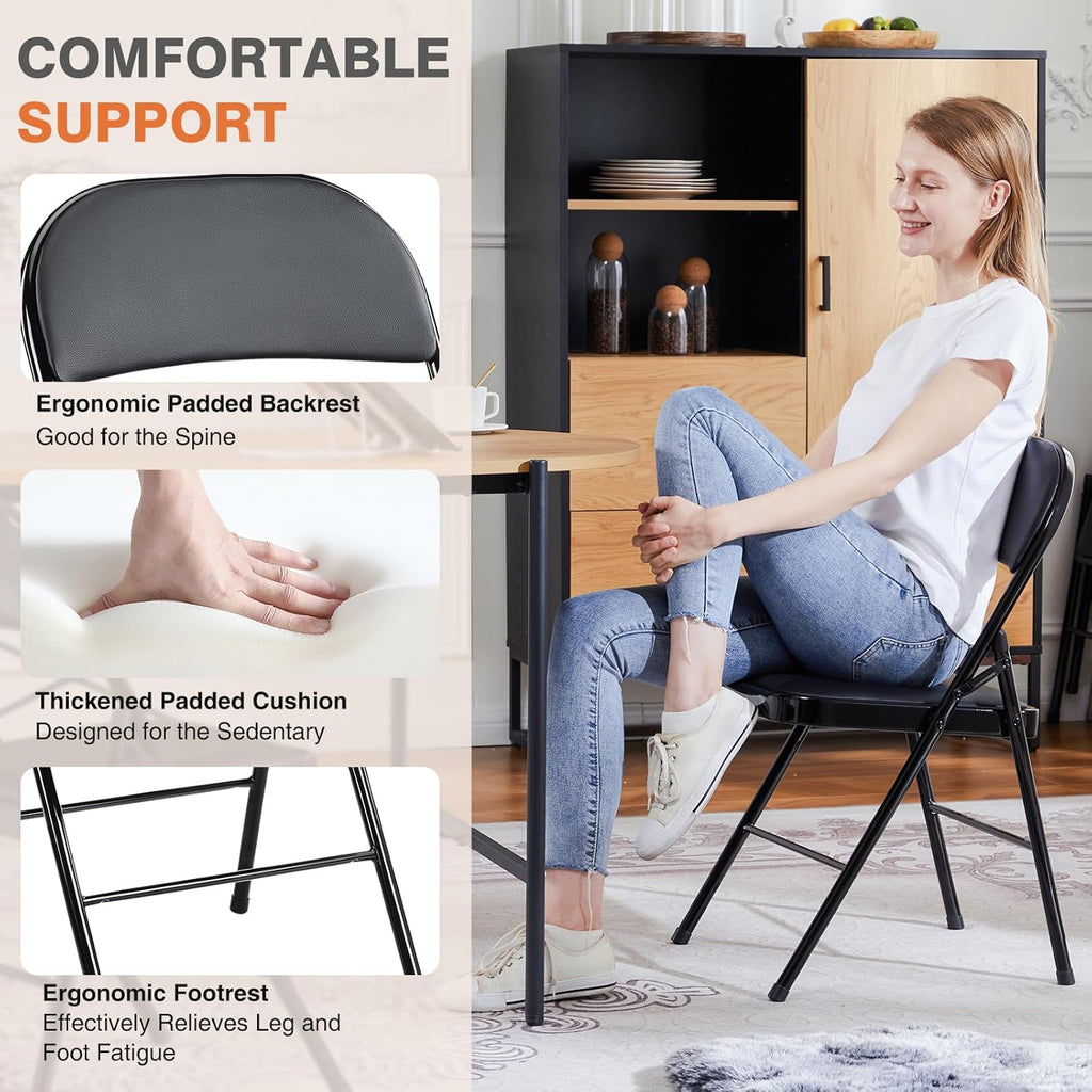 Sweetcrispy Folding Chairs - 12 Pack Leather Padded, Sturdy Metal Design | Easy Storage for Home & Office