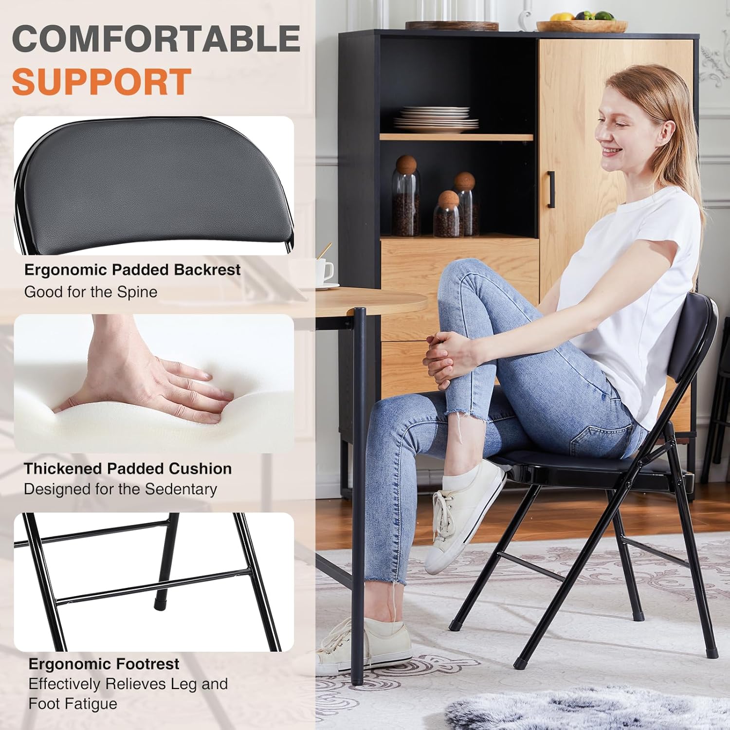 Sweetcrispy Folding Chairs - 12 Pack Leather Padded, Sturdy Metal Design | Easy Storage for Home & Office